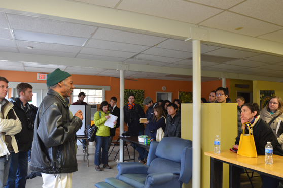 Presentation by Joe Sherman (resident activist of Hollygrove neighbourhood) at the Hollygrove Farmer's Market.